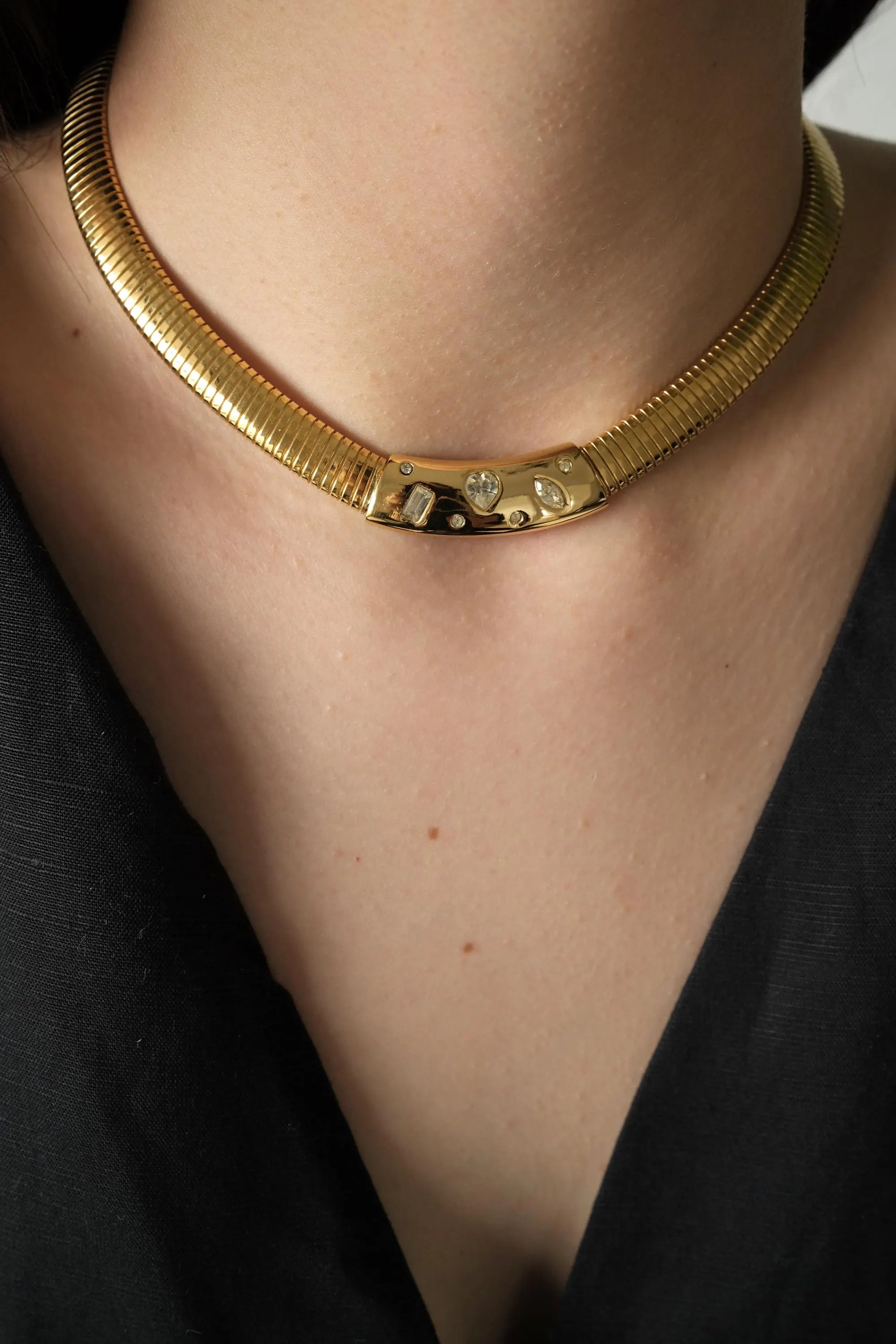 Vintage Givenchy Necklace, Vintage Gold Tone Necklace Gaspipe Necklace, Vintage Choker Necklace, Jewelry for Women, Gold Chain, Gift for her