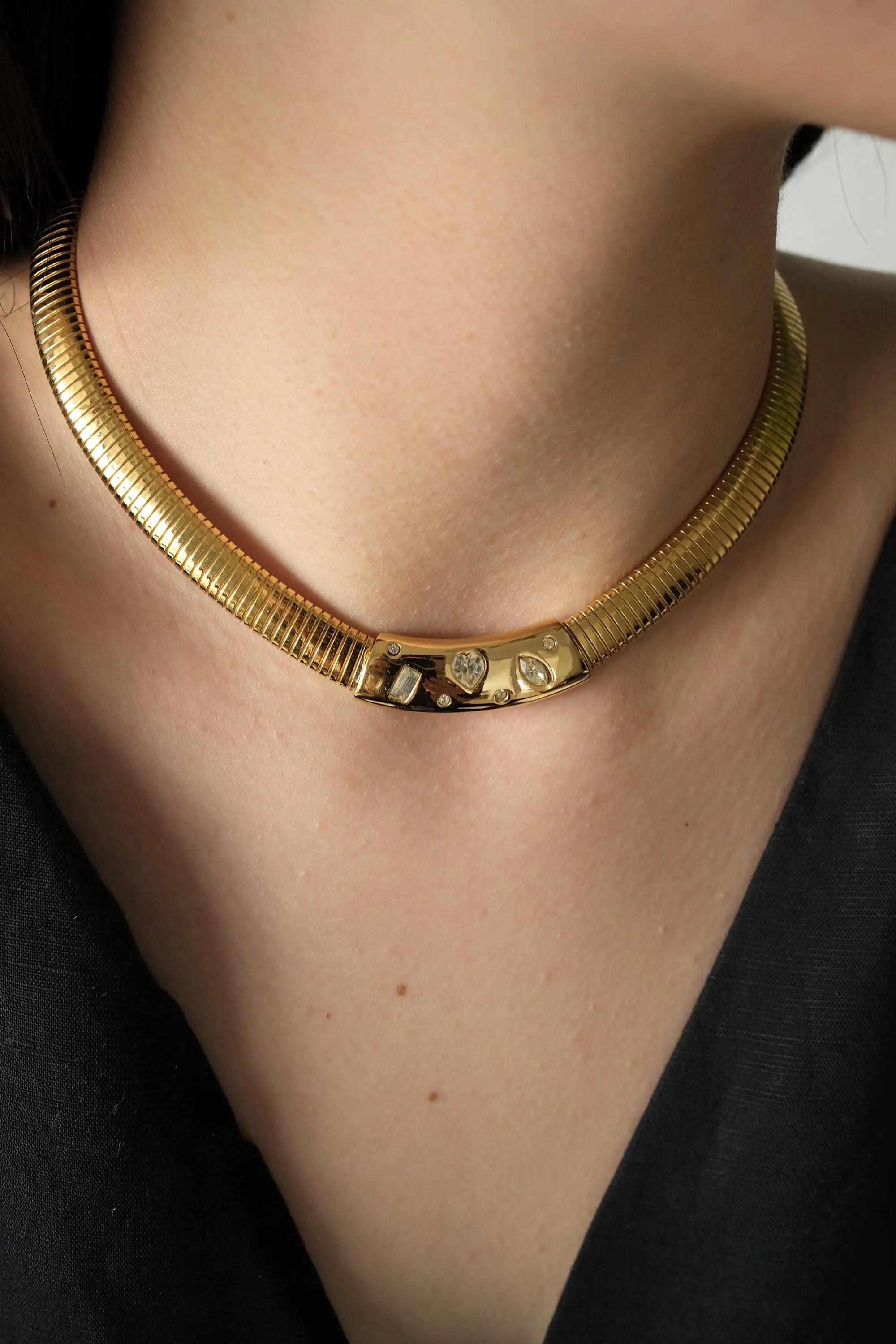 Vintage Givenchy Necklace, Vintage Gold Tone Necklace Gaspipe Necklace, Vintage Choker Necklace, Jewelry for Women, Gold Chain, Gift for her