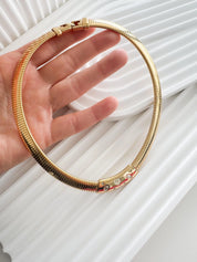 Vintage Givenchy Necklace, Vintage Gold Tone Necklace Gaspipe Necklace, Vintage Choker Necklace, Jewelry for Women, Gold Chain, Gift for her