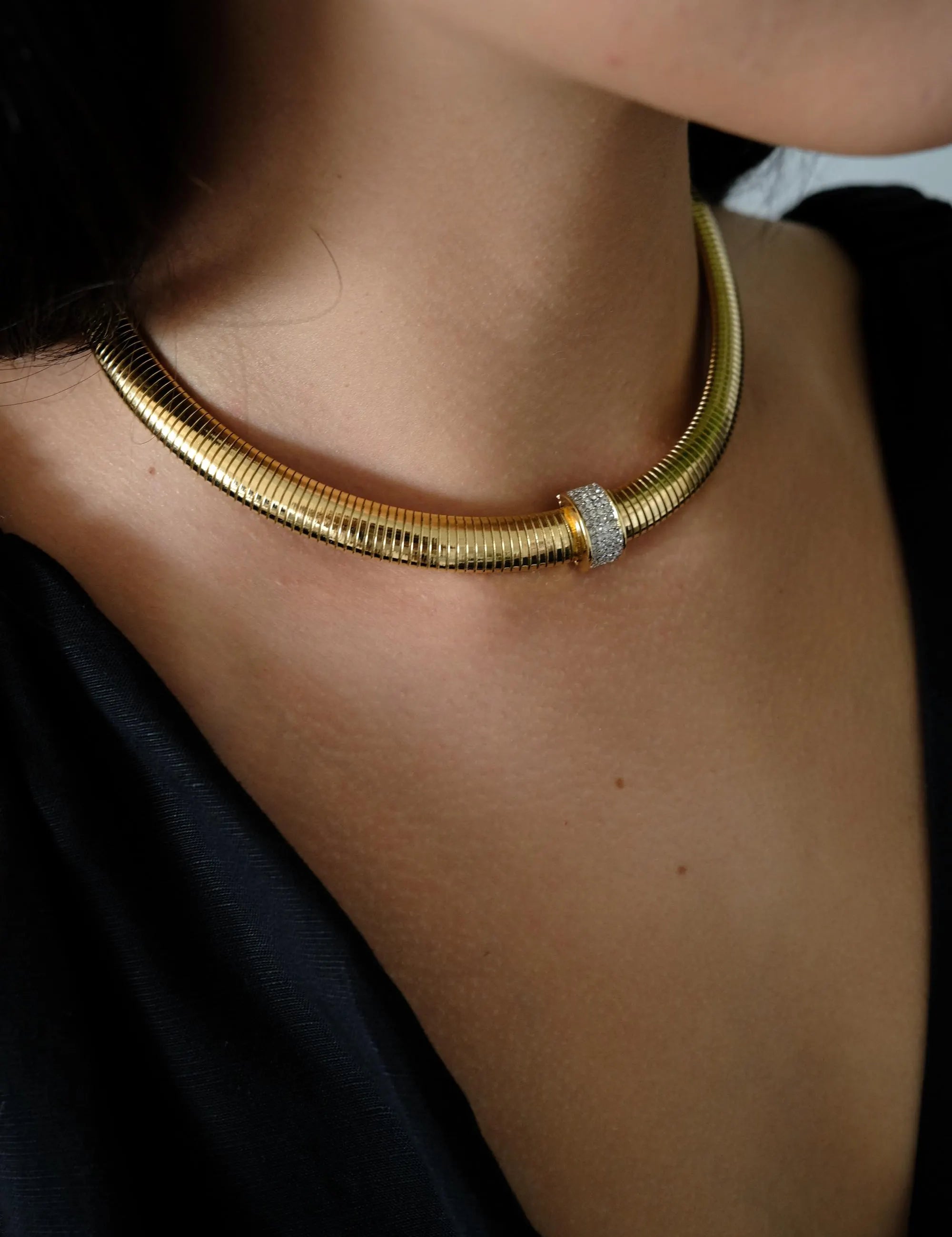 Vintage Givenchy Necklace, Vintage Gold Tone Necklace Gaspipe Necklace, Vintage Choker Necklace, Jewelry for Women, Gold Chain, Gift for her