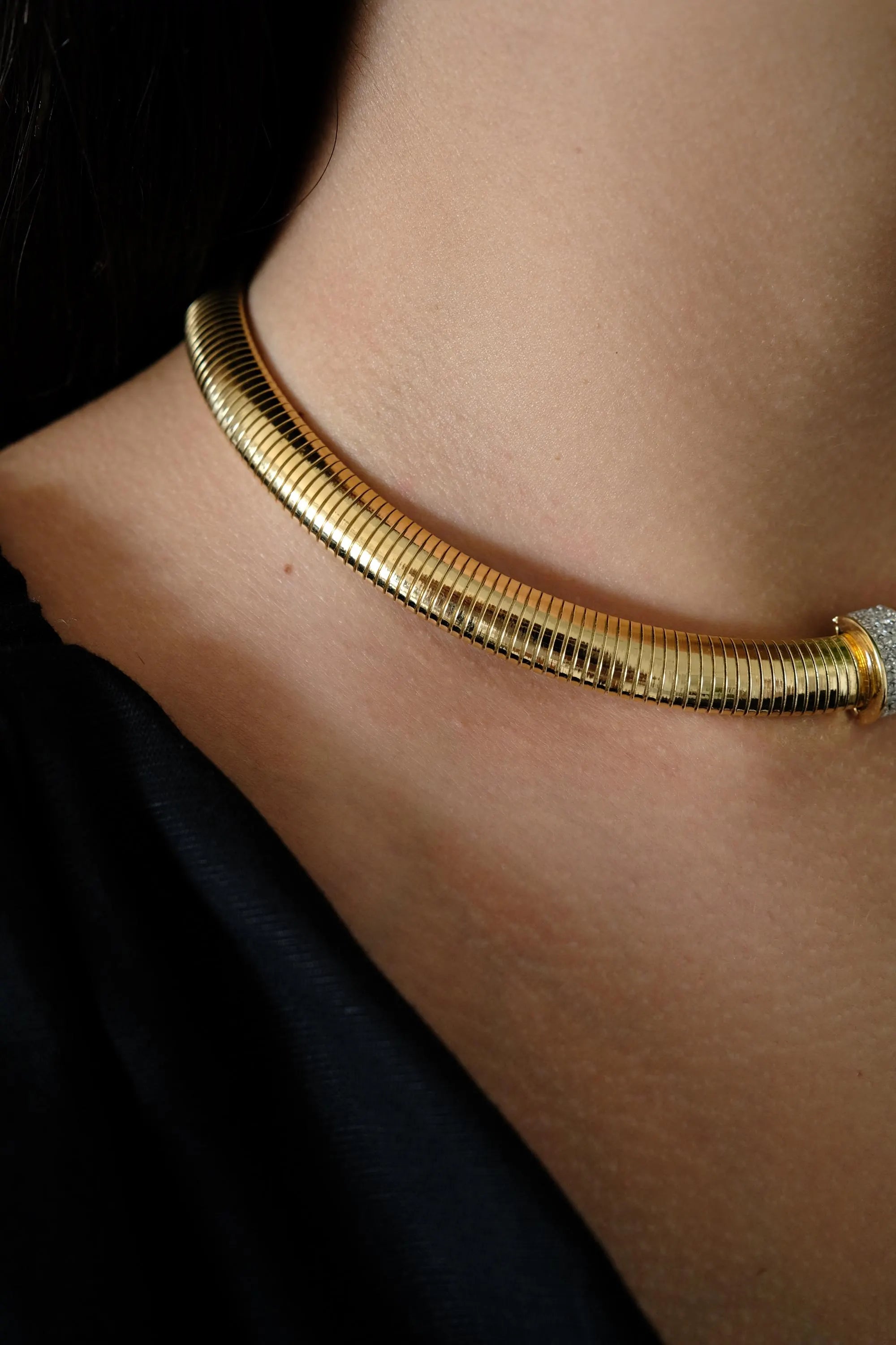 Vintage Givenchy Necklace, Vintage Gold Tone Necklace Gaspipe Necklace, Vintage Choker Necklace, Jewelry for Women, Gold Chain, Gift for her