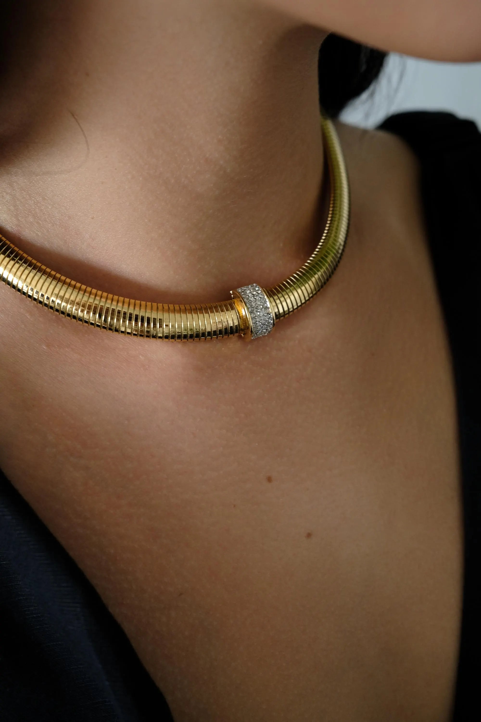 Vintage Givenchy Necklace, Vintage Gold Tone Necklace Gaspipe Necklace, Vintage Choker Necklace, Jewelry for Women, Gold Chain, Gift for her