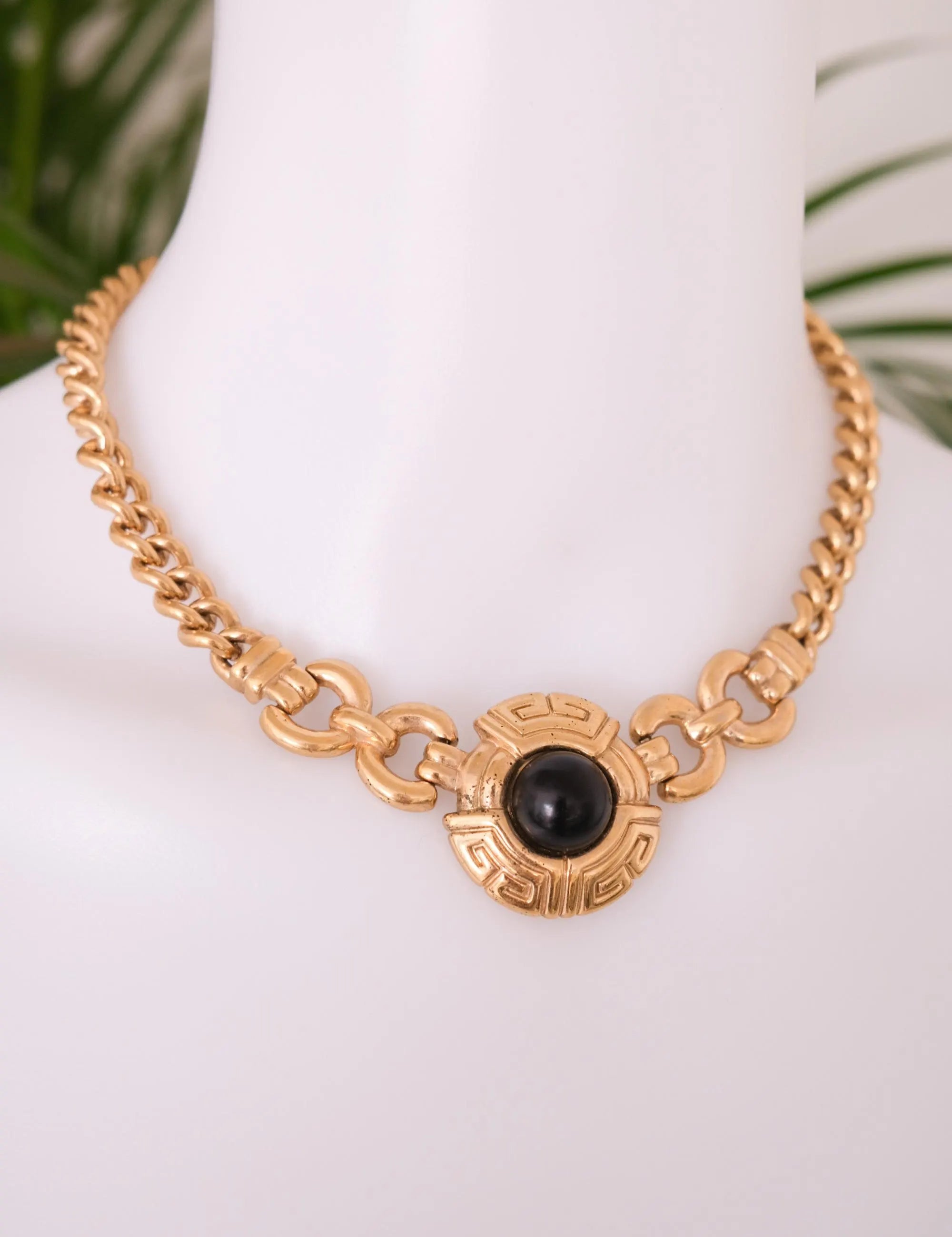 Vintage Givenchy Choker Necklace Toggle: Gold-Tone Medallion, Black Cabochon, Gold Toggle Necklace, Jewelry for holiday, Vintage High Fashion Jewelry Lover, Costume Jewelry, Luxurious High End Design