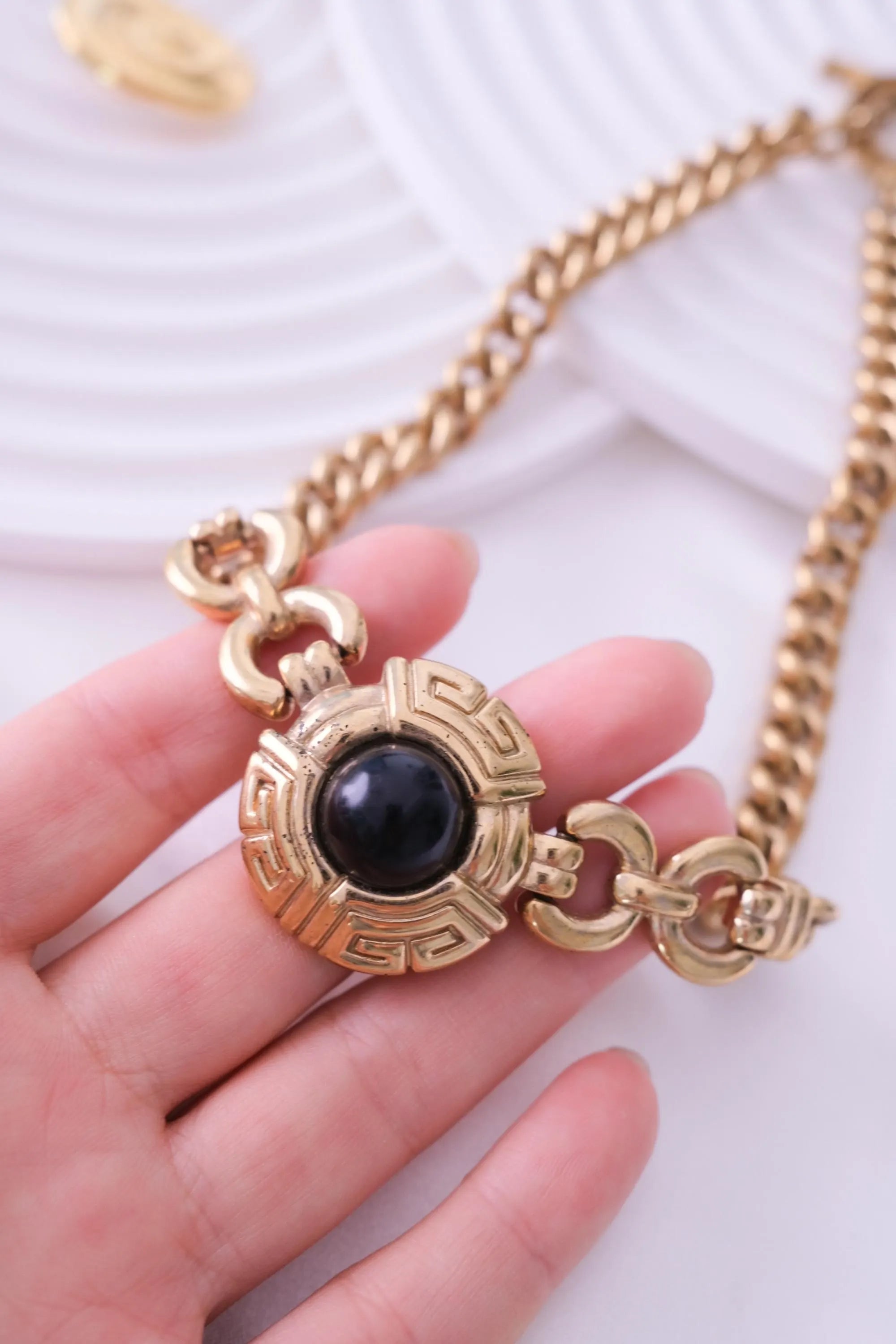 Vintage Givenchy Choker Necklace Toggle: Gold-Tone Medallion, Black Cabochon, Gold Toggle Necklace, Jewelry for holiday, Vintage High Fashion Jewelry Lover, Costume Jewelry, Luxurious High End Design