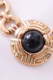 Vintage Givenchy Choker Necklace Toggle: Gold-Tone Medallion, Black Cabochon, Gold Toggle Necklace, Jewelry for holiday, Vintage High Fashion Jewelry Lover, Costume Jewelry, Luxurious High End Design