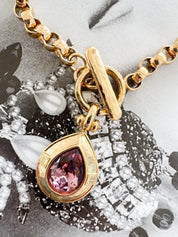 Vintage Givenchy Necklace Choker Toggle Clasp Teardrop Crystal Pendant Pink