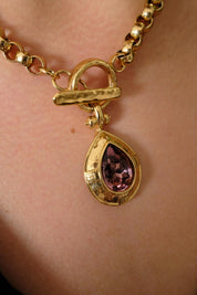 Vintage Givenchy Necklace Choker Toggle Clasp Teardrop Crystal Pendant Pink