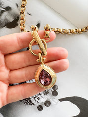 Vintage Givenchy Necklace Choker Toggle Clasp Teardrop Crystal Pendant Pink