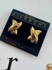 Vintage Givenchy earrings, gold-plated clip-on earrings, 1980s designer jewelry, sculptural statement earrings, Givenchy logo earrings