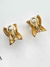 Vintage Givenchy earrings, gold-plated clip-on earrings, 1980s designer jewelry, sculptural statement earrings, Givenchy logo earrings