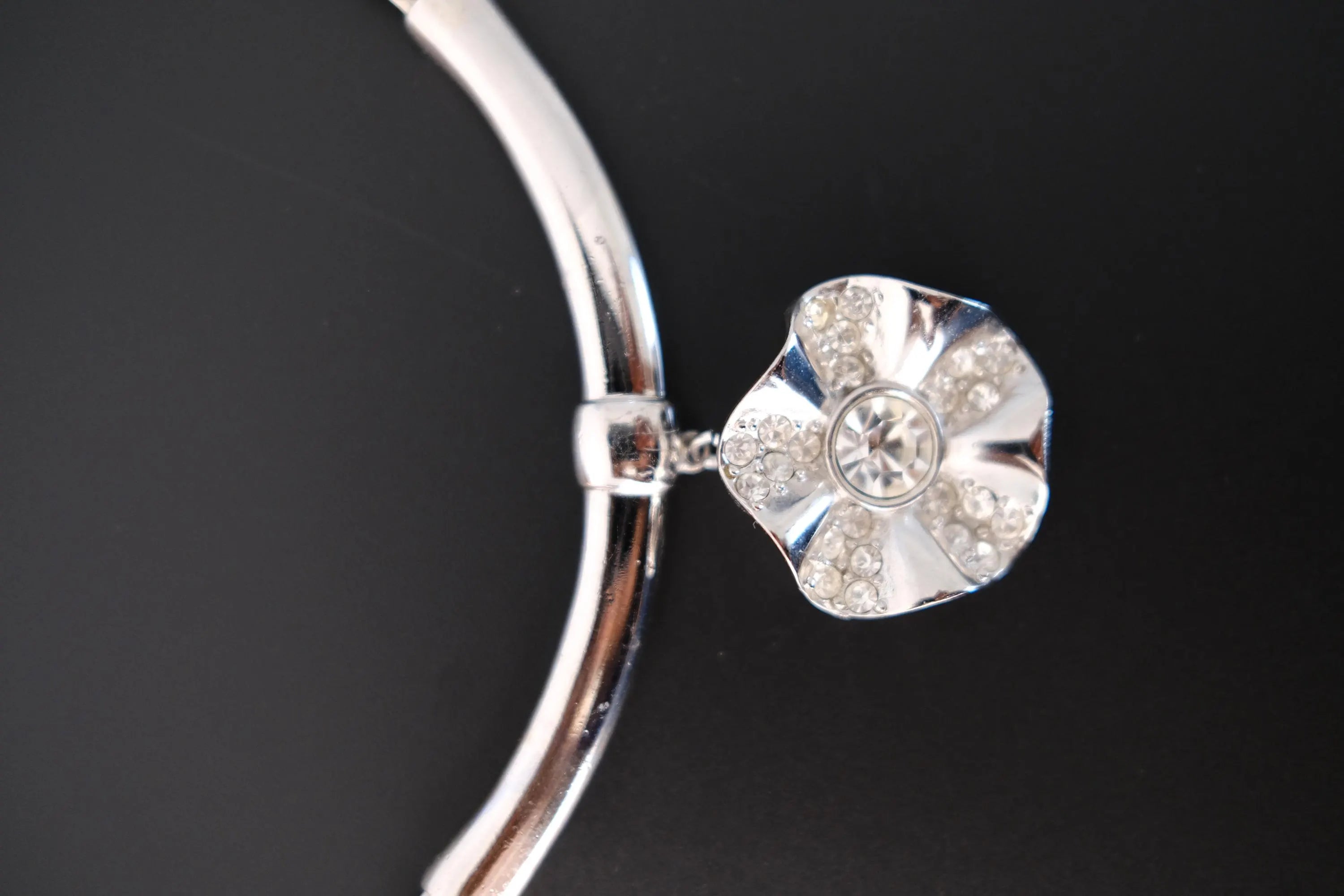 Vintage Givenchy silver-tone choker necklace with crystal flower statement centerpiece