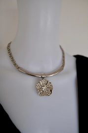 Vintage Givenchy silver-tone choker necklace with crystal flower statement centerpiece