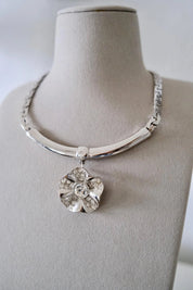 Vintage Givenchy silver-tone choker necklace with crystal flower statement centerpiece