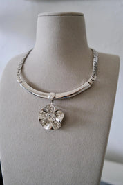 Vintage Givenchy silver-tone choker necklace with crystal flower statement centerpiece