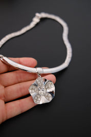 Vintage Givenchy silver-tone choker necklace with crystal flower statement centerpiece
