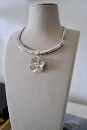 Vintage Givenchy silver-tone choker necklace with crystal flower statement centerpiece