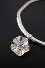 Vintage Givenchy silver-tone choker necklace with crystal flower statement centerpiece