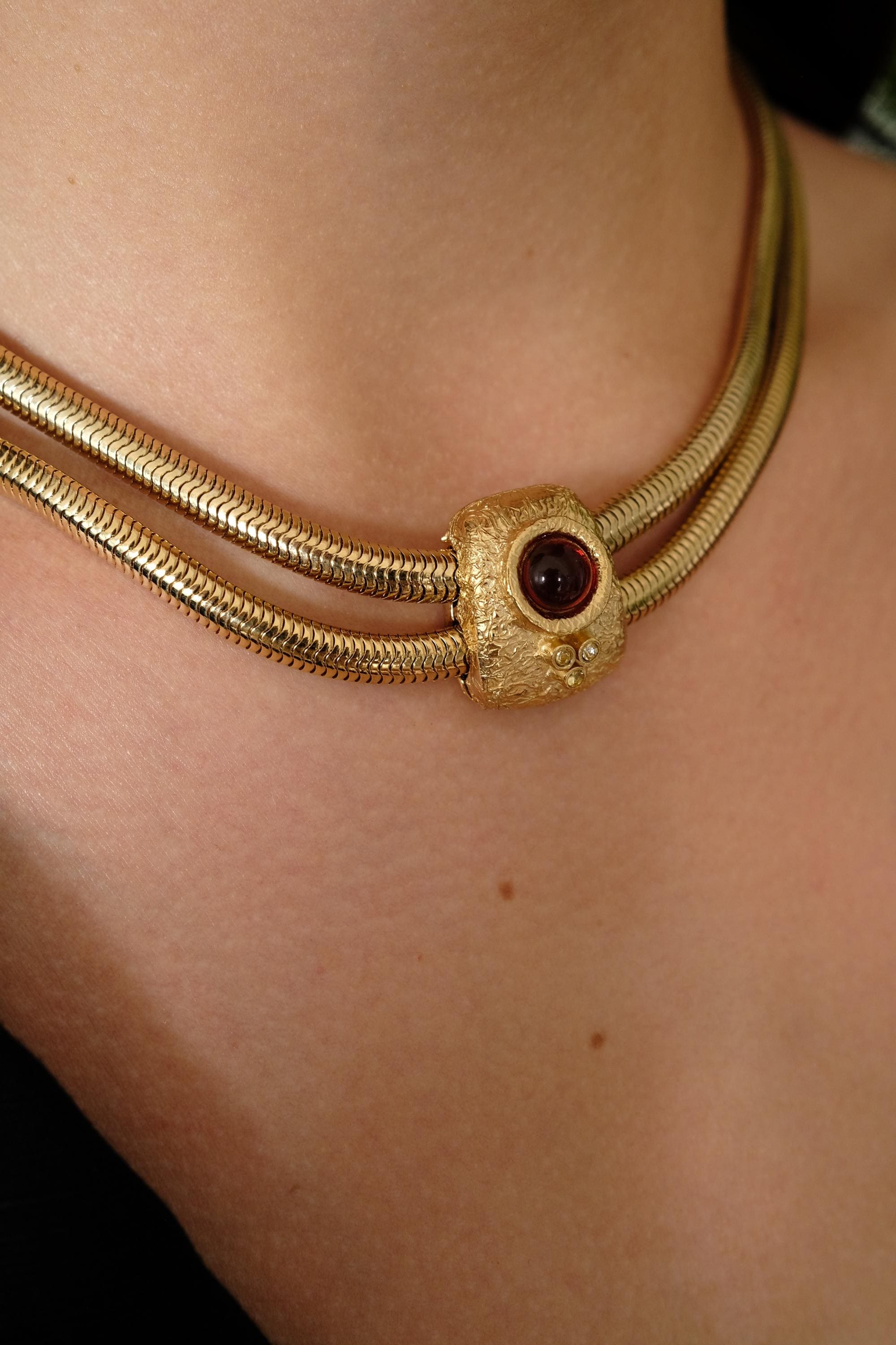 Vintage Givenchy Necklace, Vintage Gold snake cabochon Necklace Gaspipe Necklace, Vintage Choker Necklace, Jewelry for Women, Gift for her