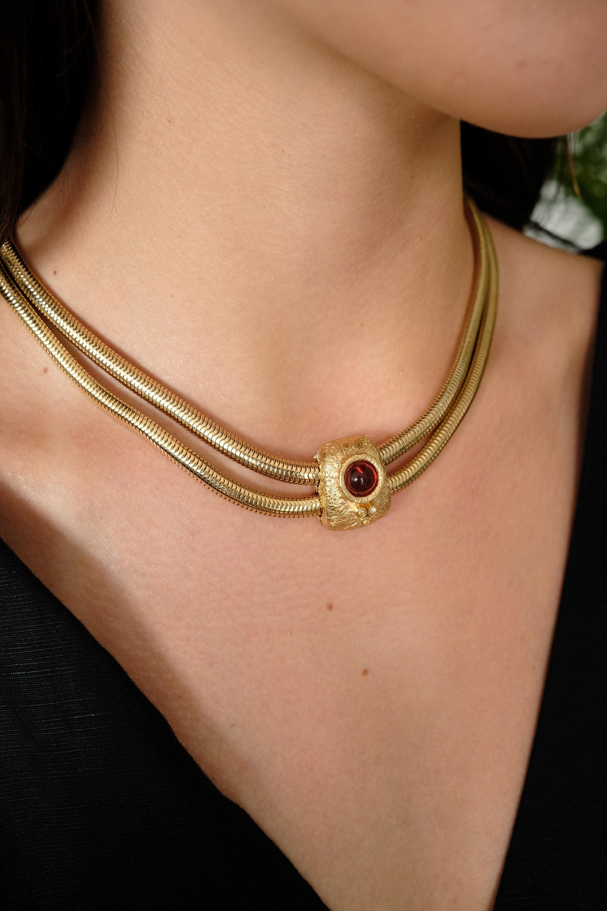 Vintage Givenchy Necklace, Vintage Gold snake cabochon Necklace Gaspipe Necklace, Vintage Choker Necklace, Jewelry for Women, Gift for her