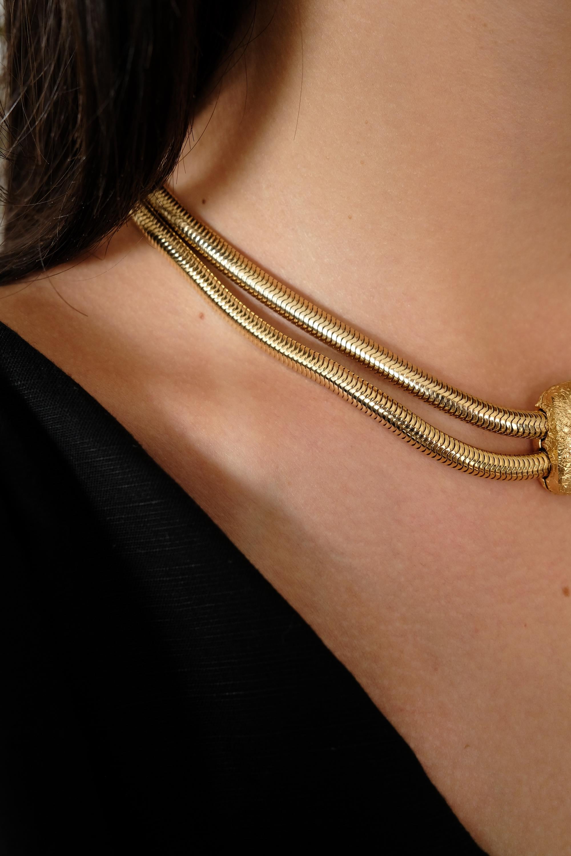 Vintage Givenchy Necklace, Vintage Gold snake cabochon Necklace Gaspipe Necklace, Vintage Choker Necklace, Jewelry for Women, Gift for her