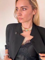Vintage Givenchy pearl choker styled with dress timeless chic look