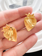Vintage Givenchy Strawberry Clip-On Earrings Matte Gold Crystal Accents, 1980s Designer Jewelry, Cute Earrings, Vintage Earrings