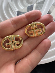 Vintage Givenchy GG Logo Earrings, Gold Tone Clip-On, 1980s Designer Jewelry, vintage Earrings, Jewelry for Women, Personalized Gifts