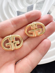 Vintage Givenchy GG Logo Earrings, Gold Tone Clip-On, 1980s Designer Jewelry, vintage Earrings, Jewelry for Women, Personalized Gifts