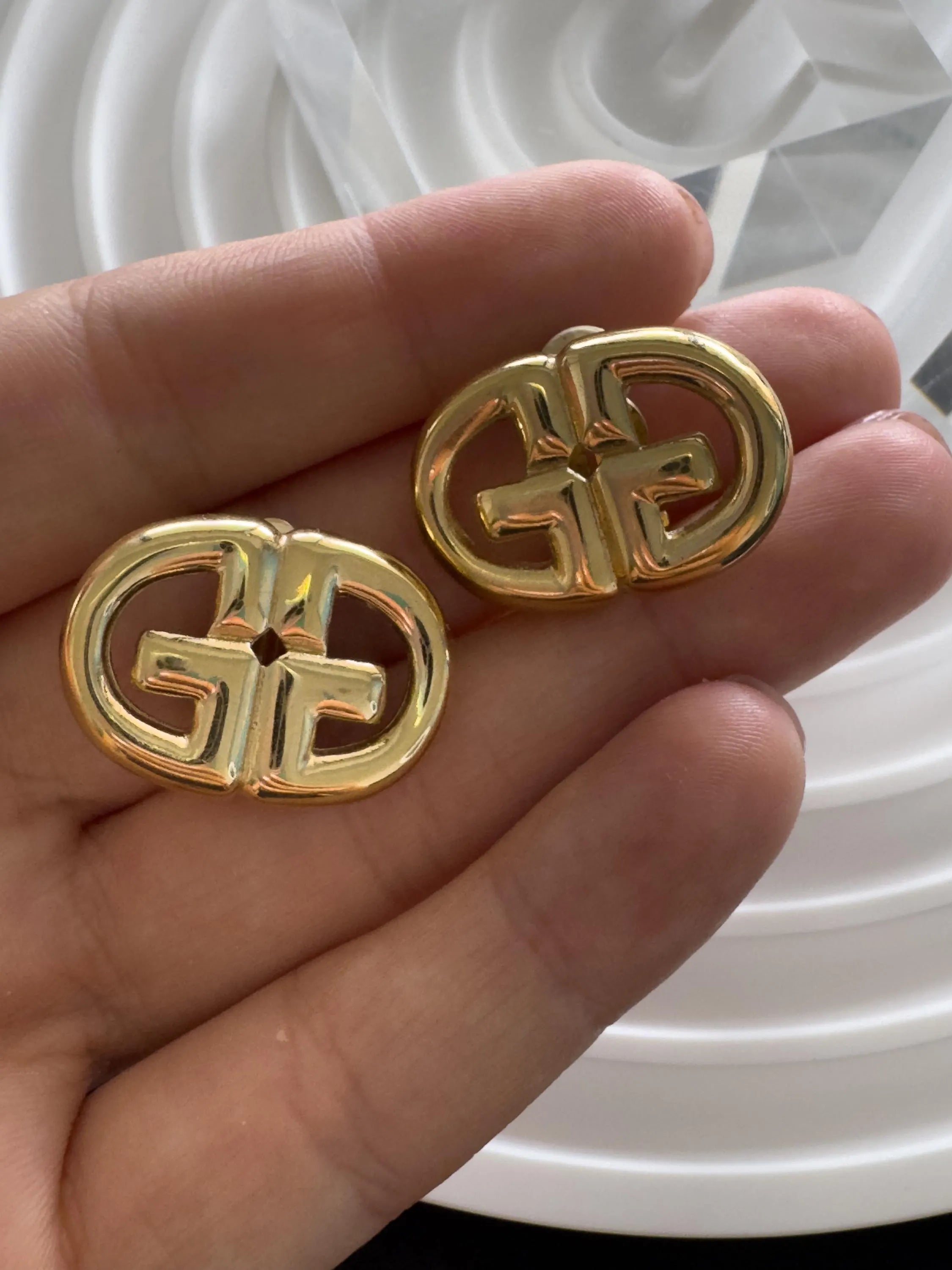 Vintage Givenchy GG Logo Earrings, Gold Tone Clip-On, 1980s Designer Jewelry, vintage Earrings, Jewelry for Women, Personalized Gifts