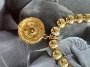 Vintage Givenchy Crystal Pendant Necklace, Gold-Plated Beads Bold, 1980s Statement Jewelry, Paris New York Gold Ball Choker with Large 