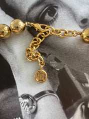 Vintage Givenchy Crystal Pendant Necklace, Gold-Plated Beads Bold, 1980s Statement Jewelry, Paris New York Gold Ball Choker with Large 