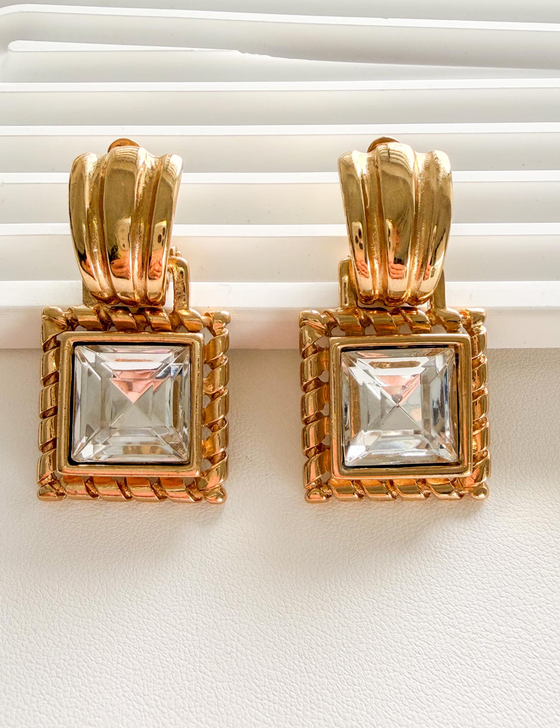 Elegant vintage Givenchy gold crystal dangle earrings refined timeless luxury jewelry