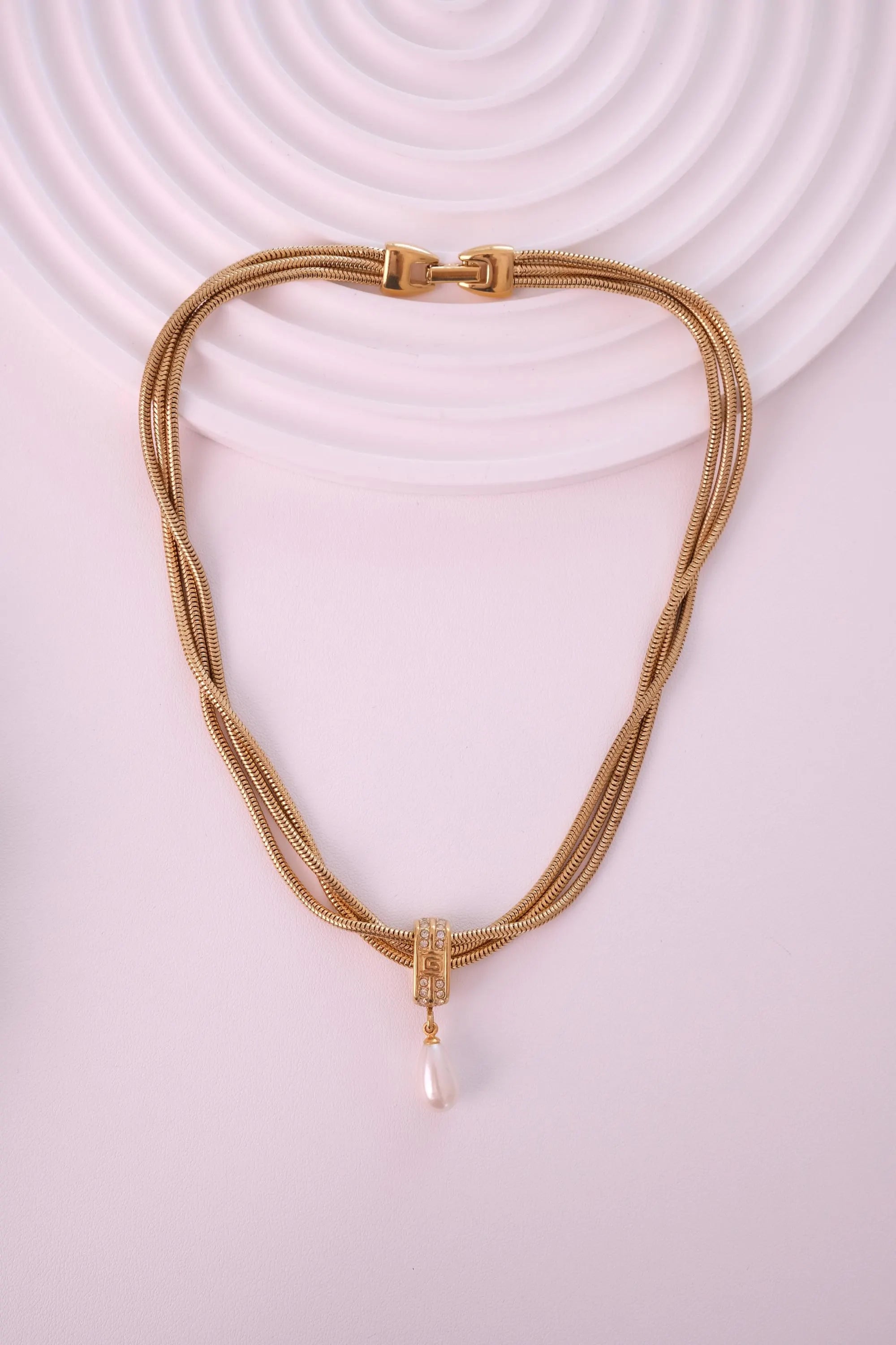 Vintage Givenchy gold necklace with elegant faux pearl drop pendant