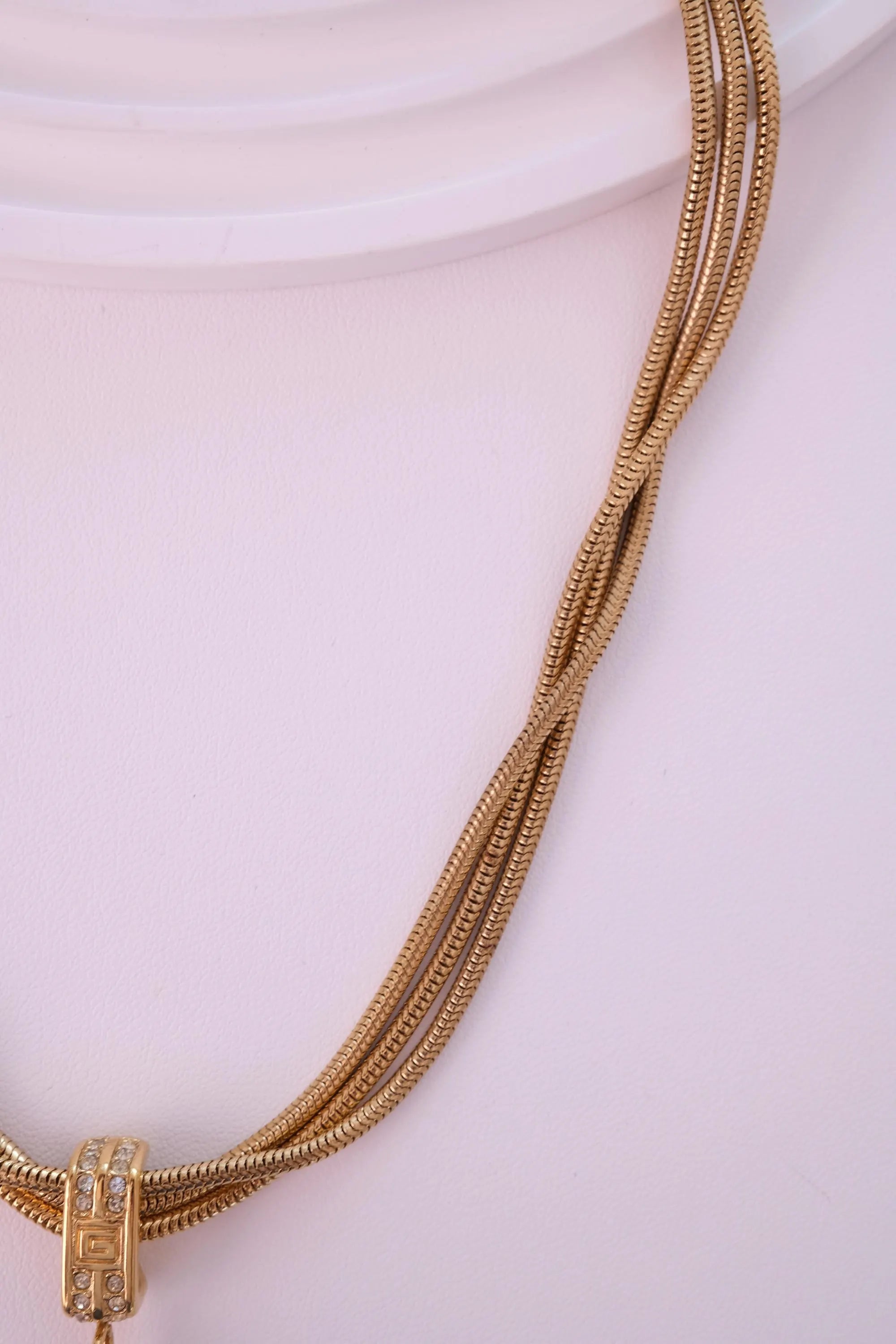 Vintage Givenchy gold faux pearl drop necklace with signed pendant elegant designer jewelry