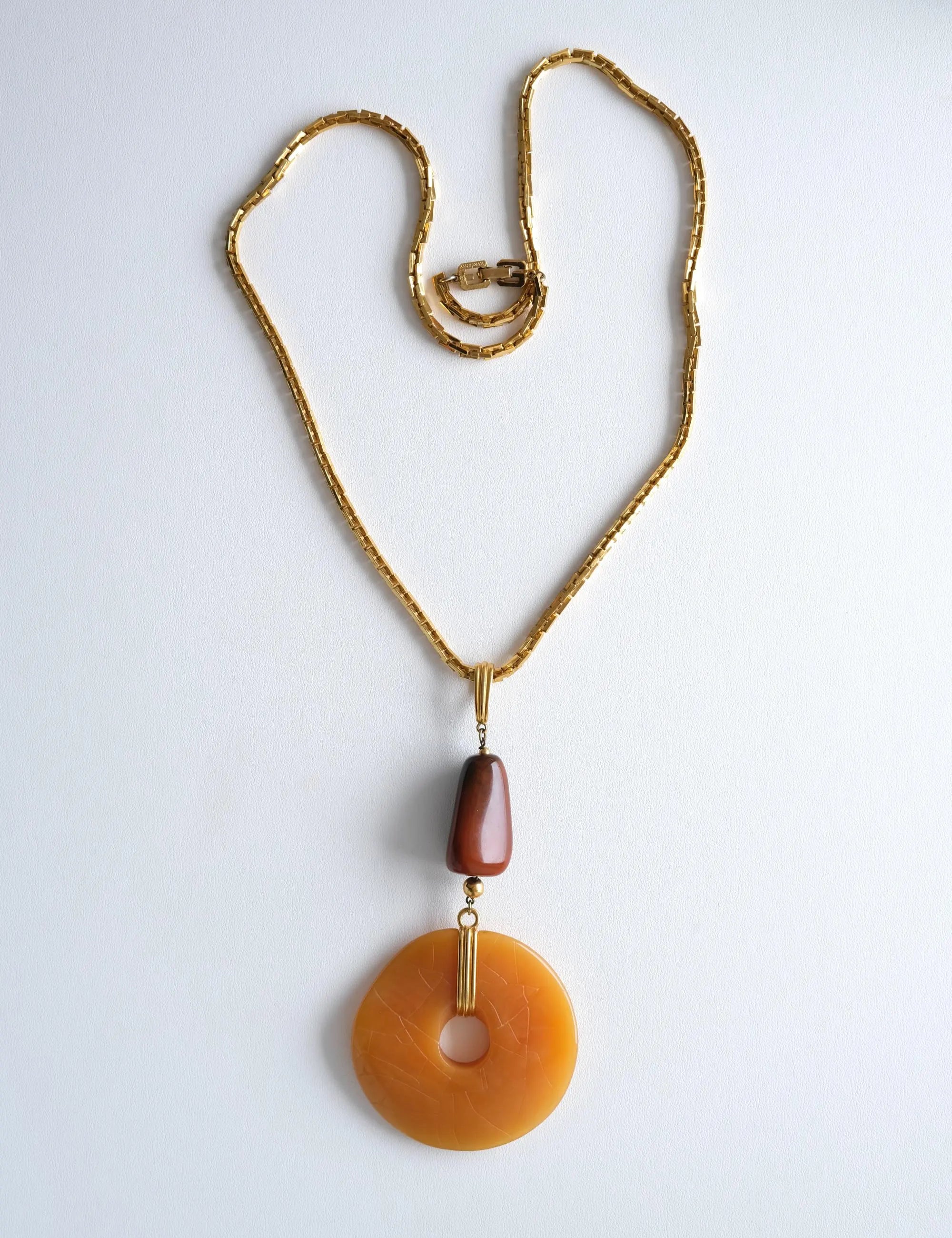Vintage Givenchy gold pendant necklace amber resin elegant designer jewelry