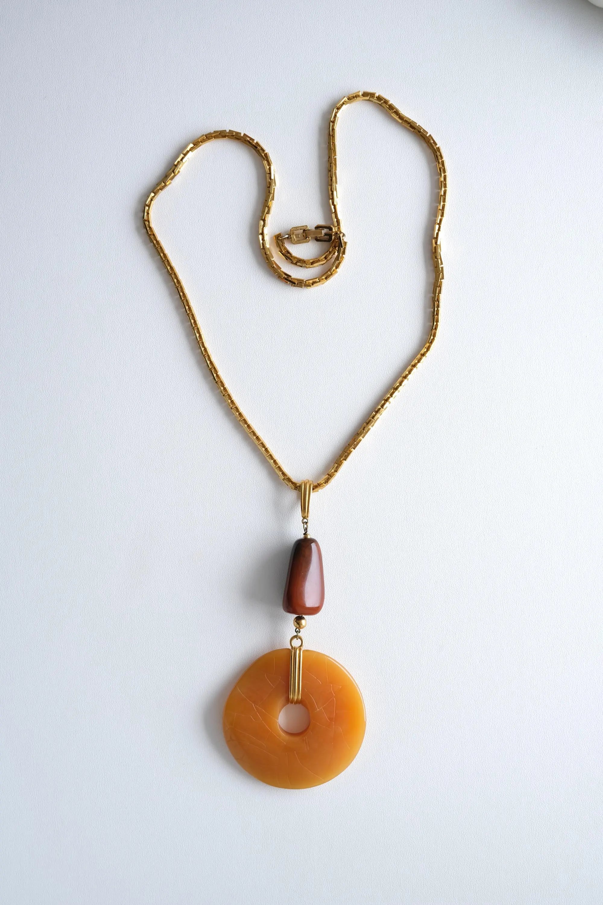 Vintage Givenchy gold pendant necklace amber resin elegant designer jewelry
