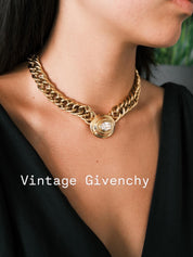Vintage Givenchy Necklace Choker, Gold Necklace Givenchy, 1980s crystal center piece, Bridal necklace, gift for her, vintage rhinestones