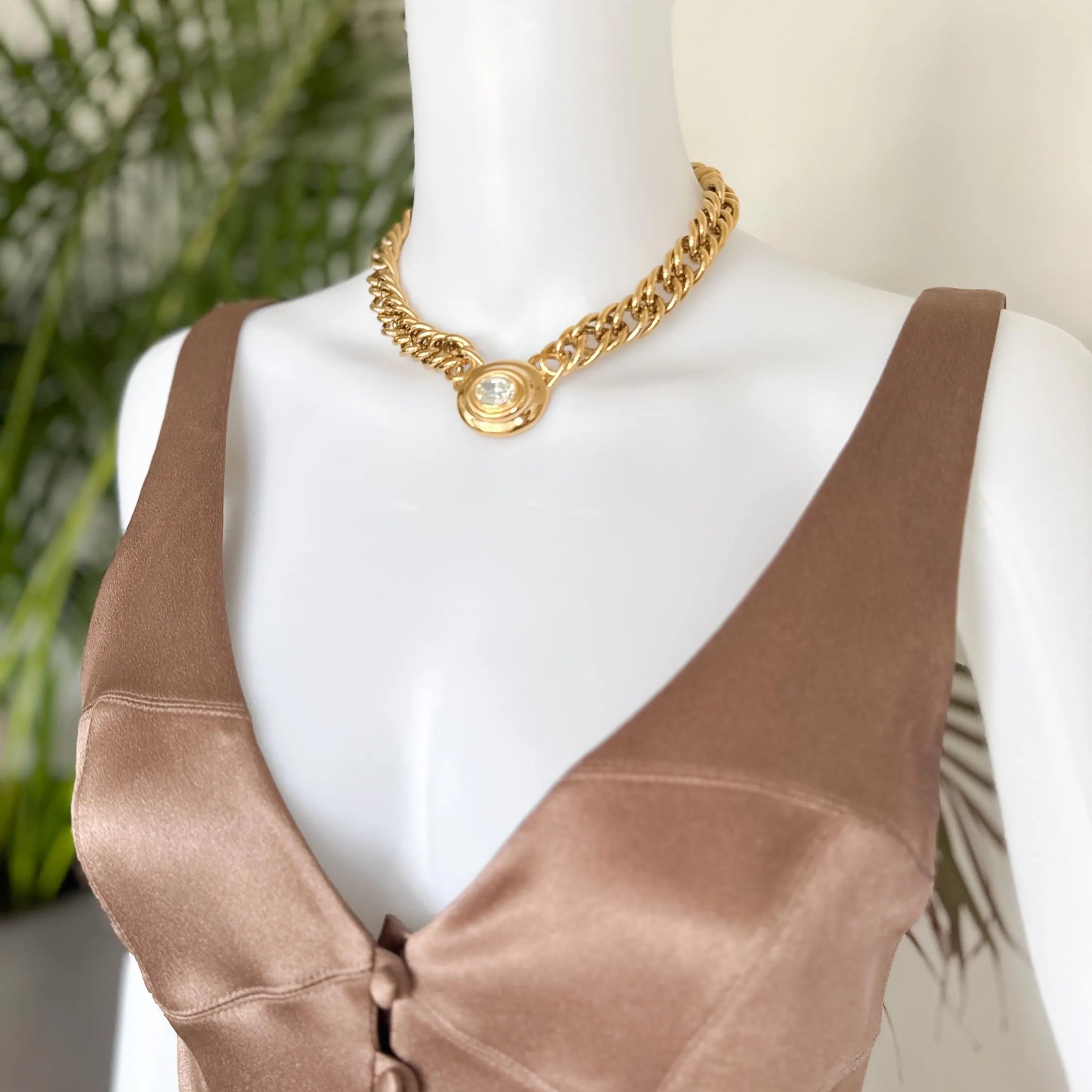 Vintage Givenchy Necklace Choker, Gold Necklace Givenchy, 1980s crystal center piece, Bridal necklace, gift for her, vintage rhinestones