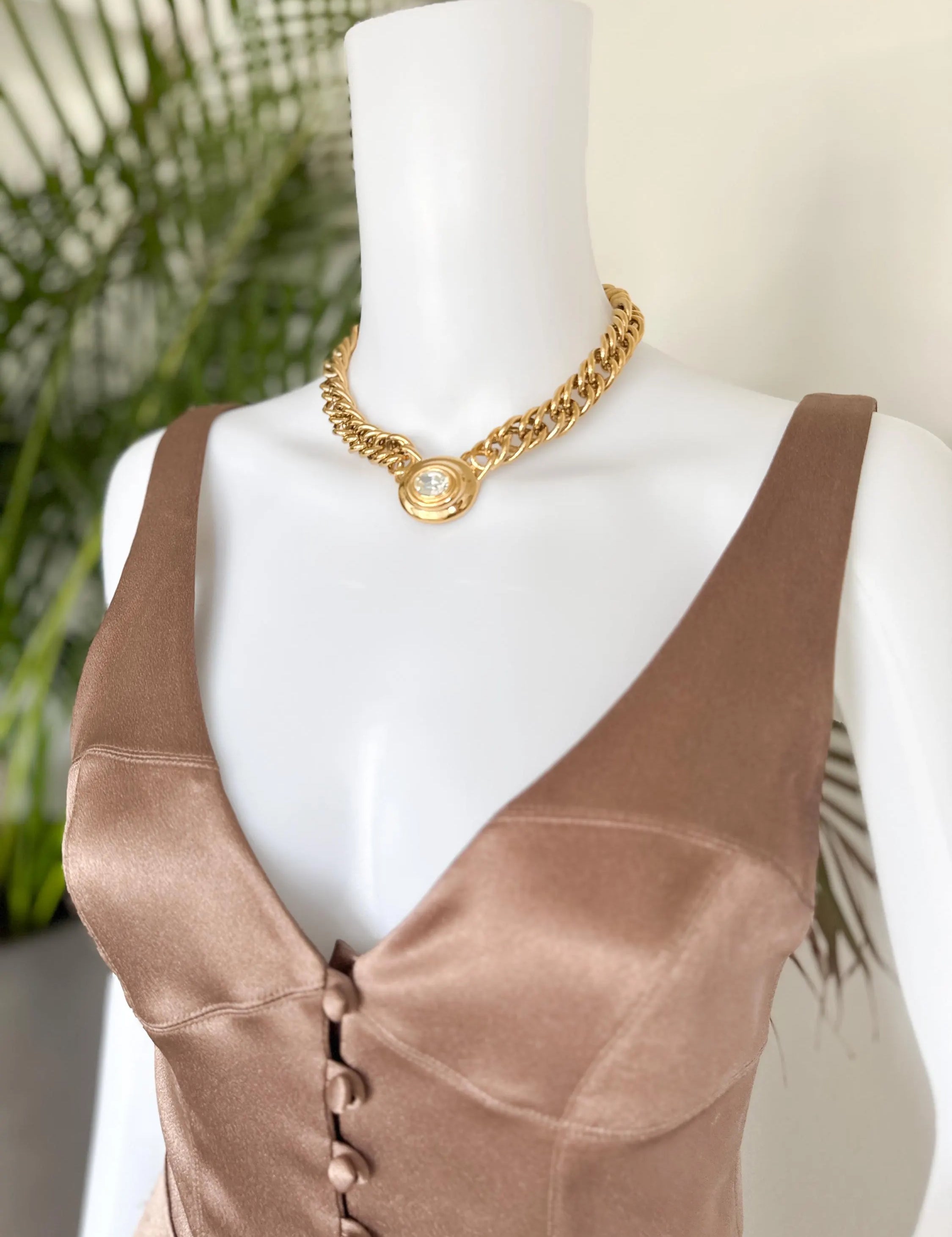 Vintage Givenchy Necklace Choker, Gold Necklace Givenchy, 1980s crystal center piece, Bridal necklace, gift for her, vintage rhinestones