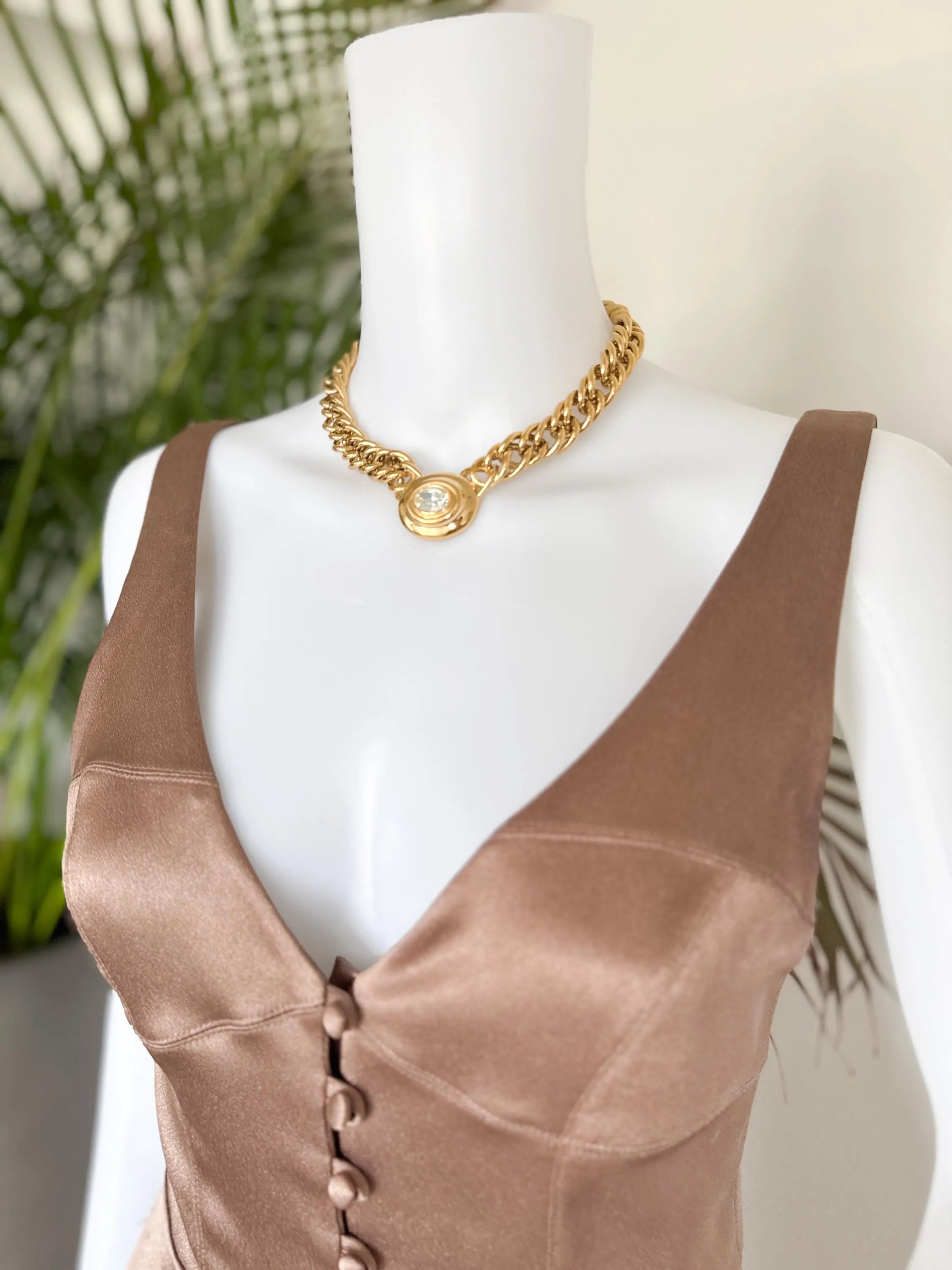Vintage Givenchy Necklace Choker, Gold Necklace Givenchy, 1980s crystal center piece, Bridal necklace, gift for her, vintage rhinestones