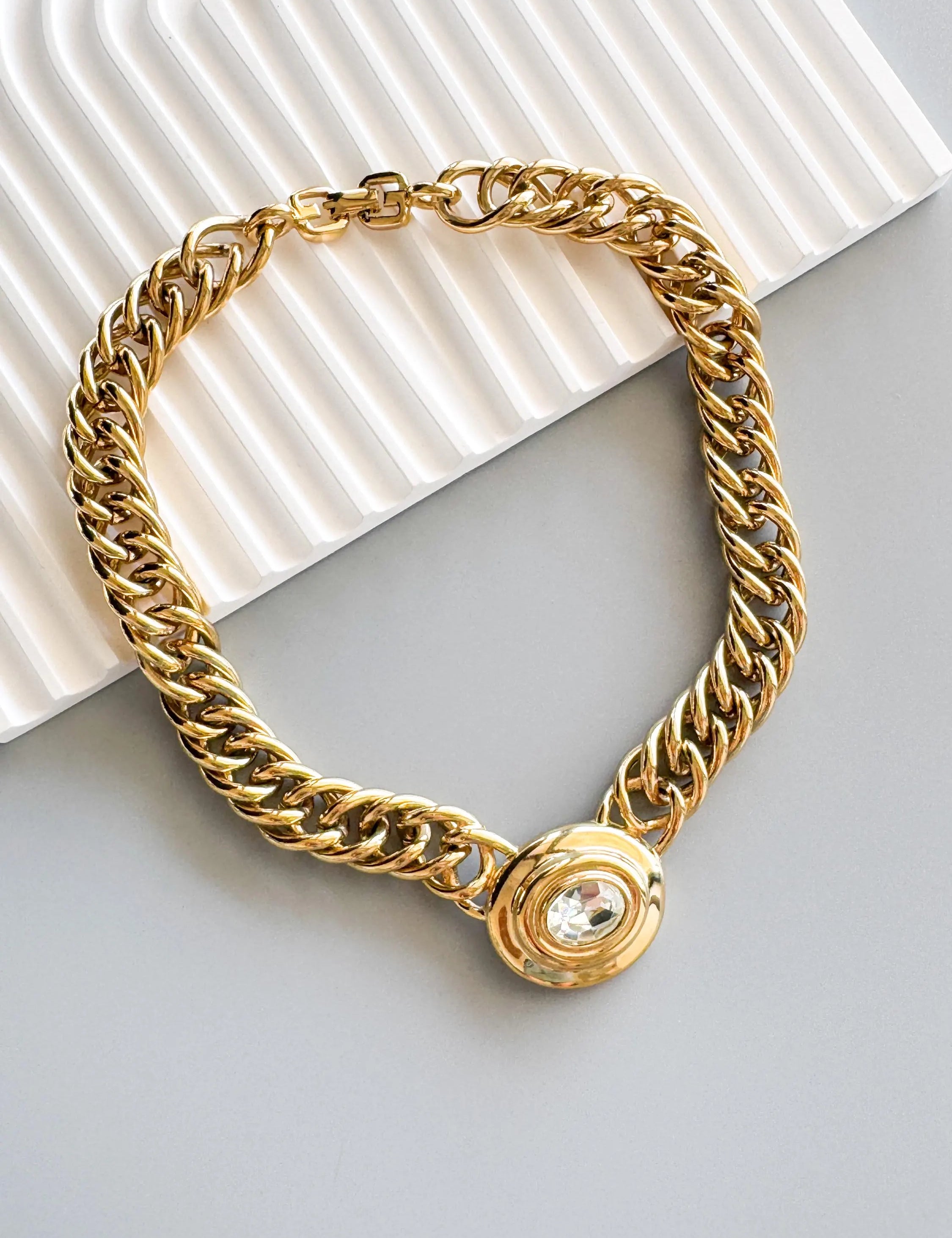 Vintage Givenchy Necklace Choker, Gold Necklace Givenchy, 1980s crystal center piece, Bridal necklace, gift for her, vintage rhinestones