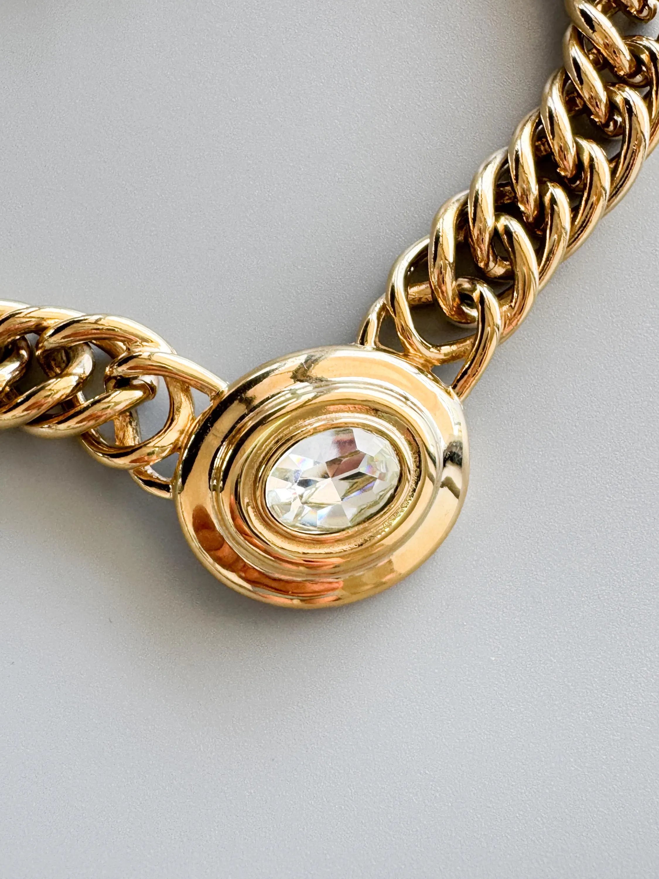 Vintage Givenchy Necklace Choker, Gold Necklace Givenchy, 1980s crystal center piece, Bridal necklace, gift for her, vintage rhinestones
