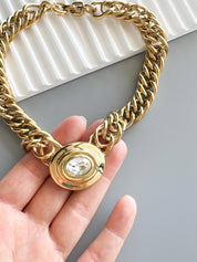 Vintage Givenchy Necklace Choker, Gold Necklace Givenchy, 1980s crystal center piece, Bridal necklace, gift for her, vintage rhinestones