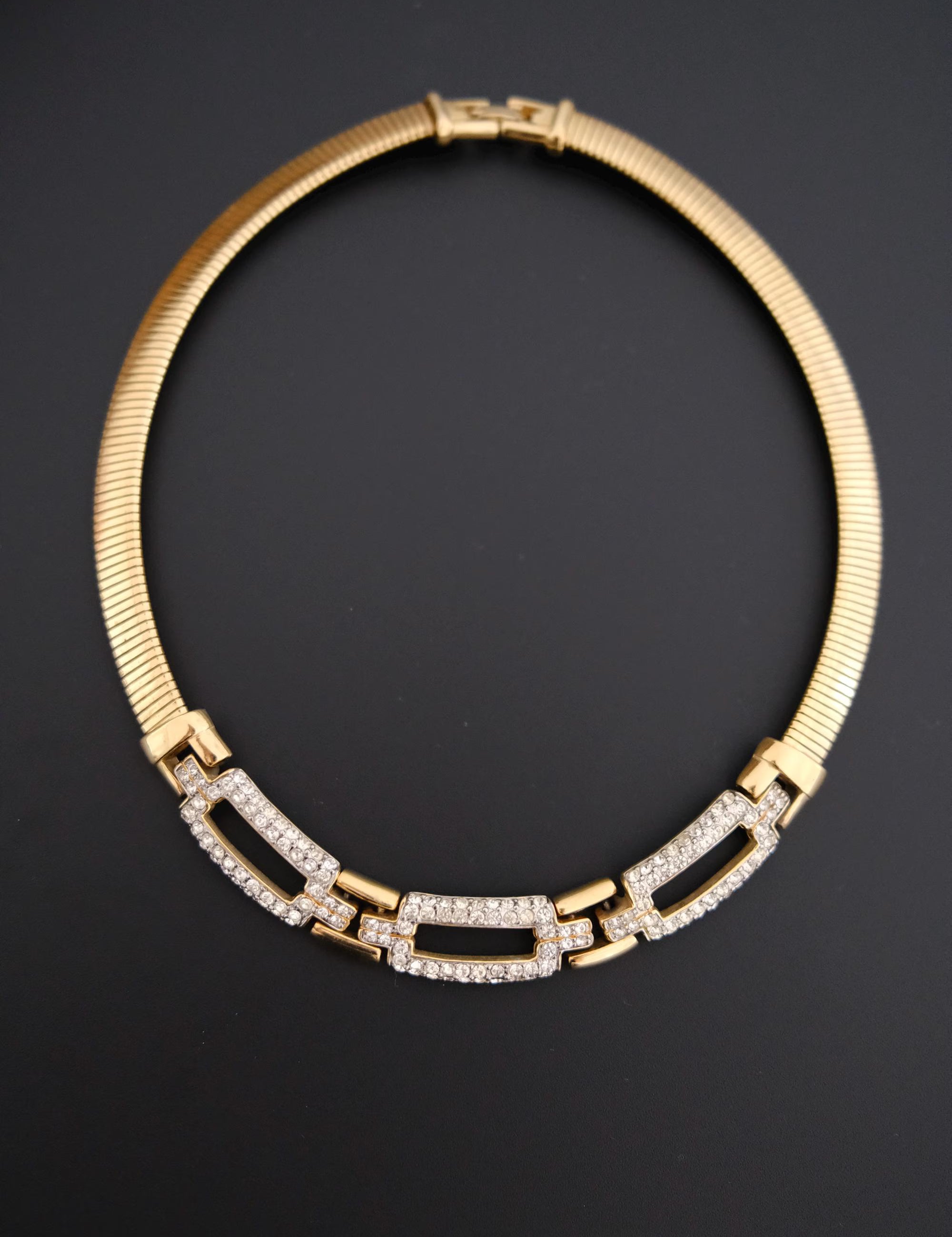 Vintage Givenchy gold-tone choker necklace with crystal-set geometric links 