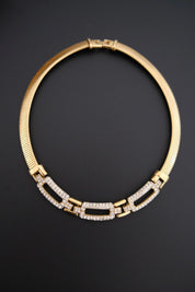 Vintage Givenchy gold-tone choker necklace with crystal-set geometric links 