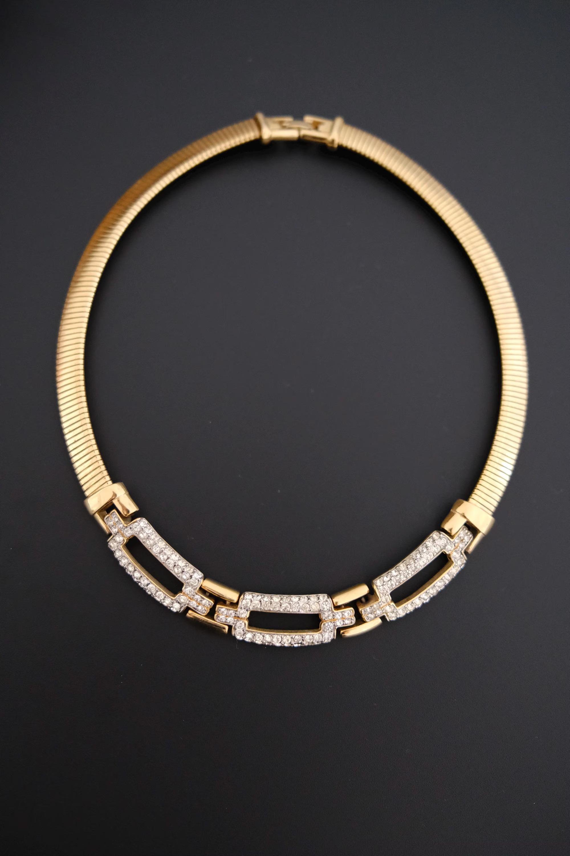 Vintage Givenchy gold-tone choker necklace with crystal-set geometric links 