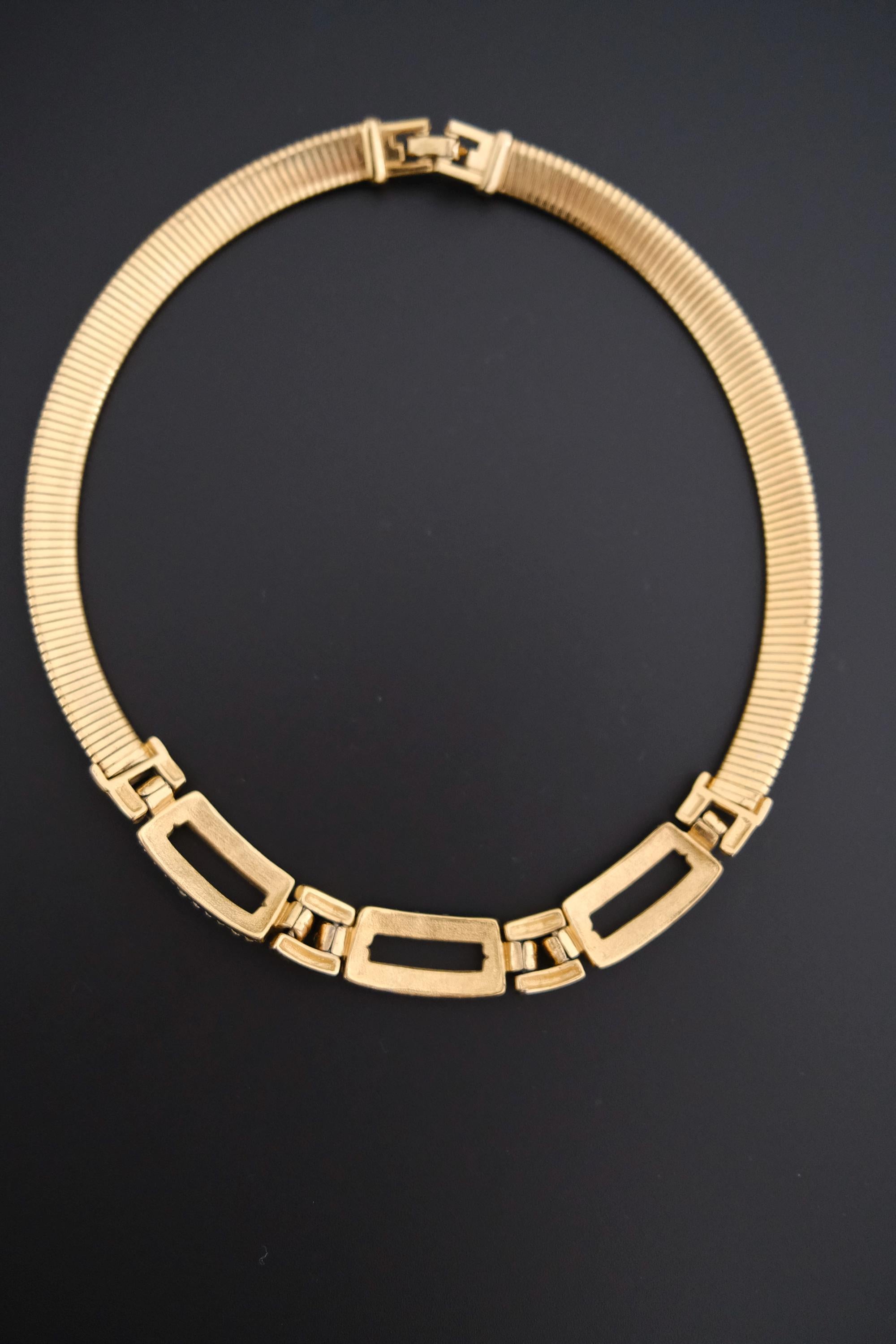 Vintage Givenchy gold-tone choker necklace with crystal-set geometric links 