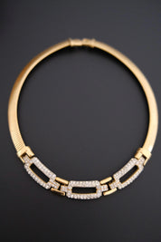 Vintage Givenchy gold-tone choker necklace with crystal-set geometric links 