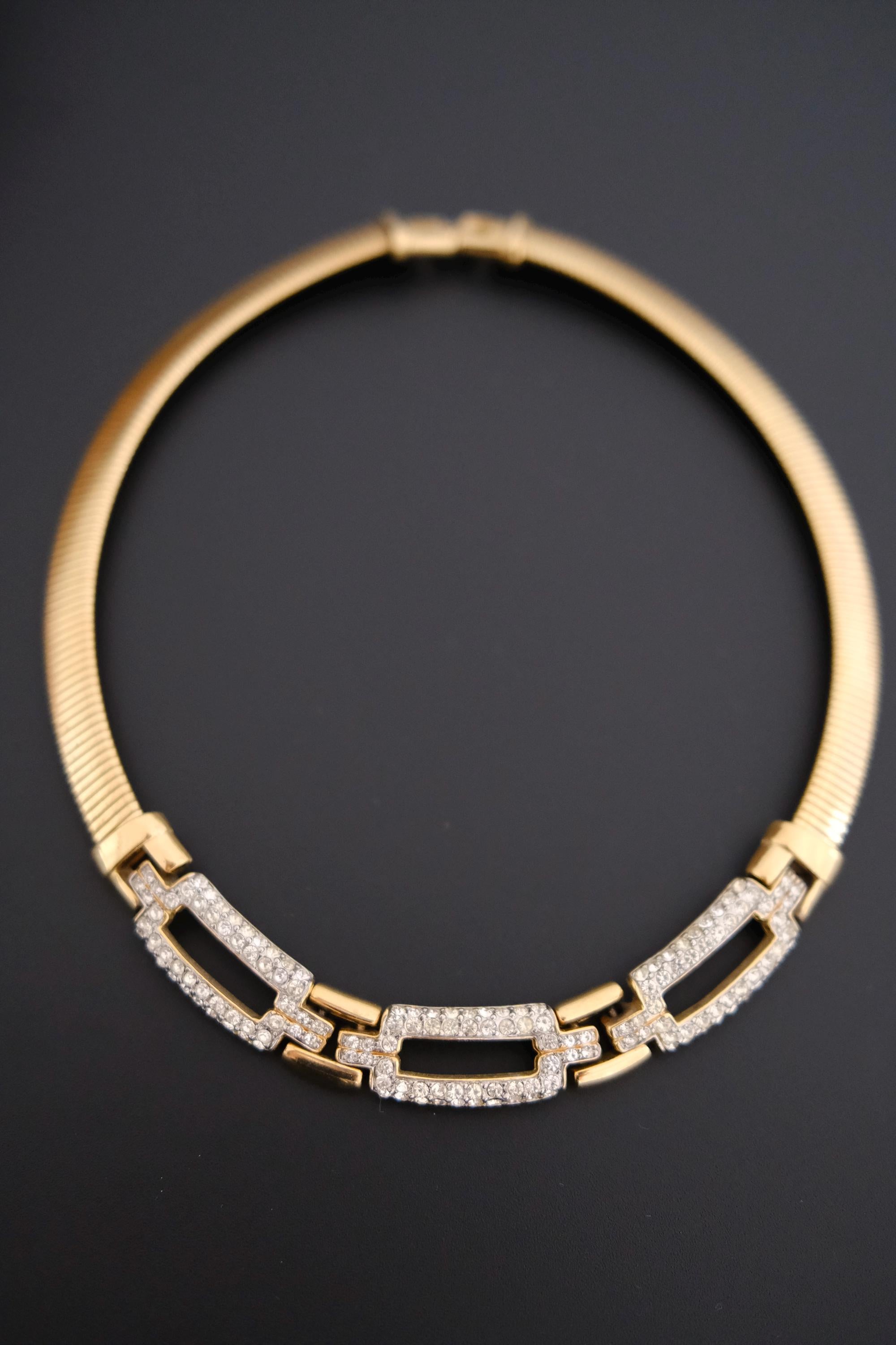 Vintage Givenchy gold-tone choker necklace with crystal-set geometric links 