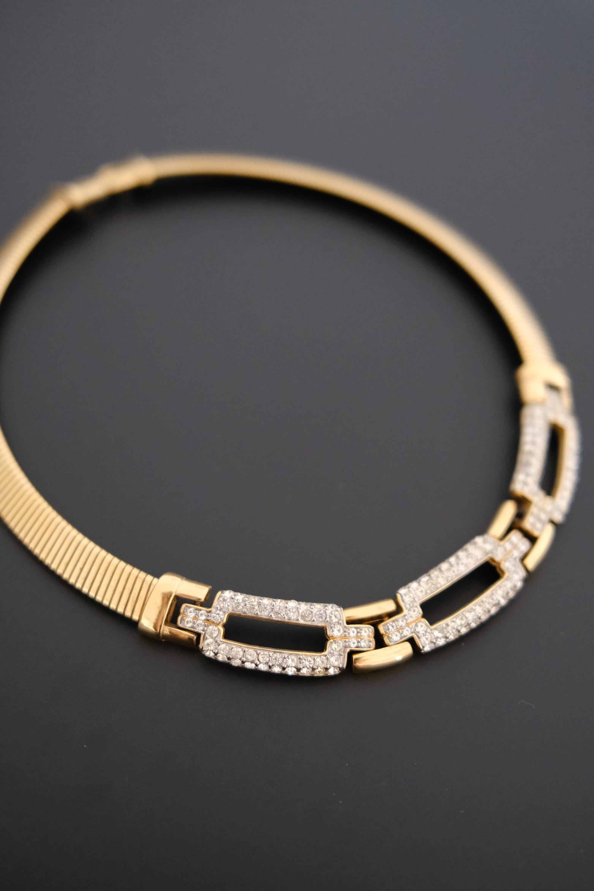 Vintage Givenchy gold-tone choker necklace with crystal-set geometric links 